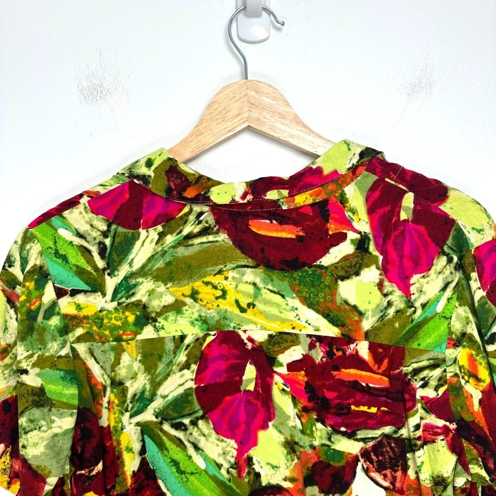 Vintage Jams World Anthurium Floral Rayon Button Down Shirt XS Tropical Hawaiian